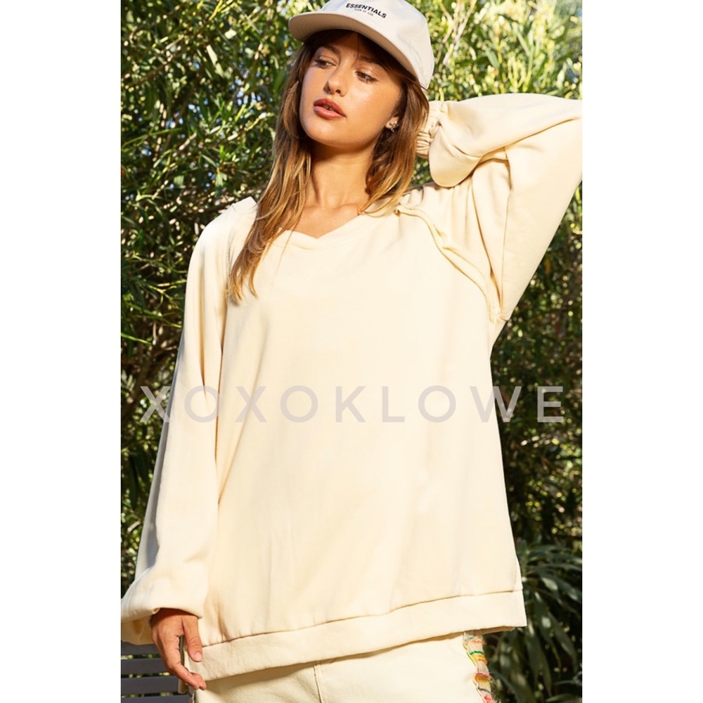 POL Butter Cream French Terry Criss Cross Back Pullover | Slouchy Fit - Picture 6 of 13